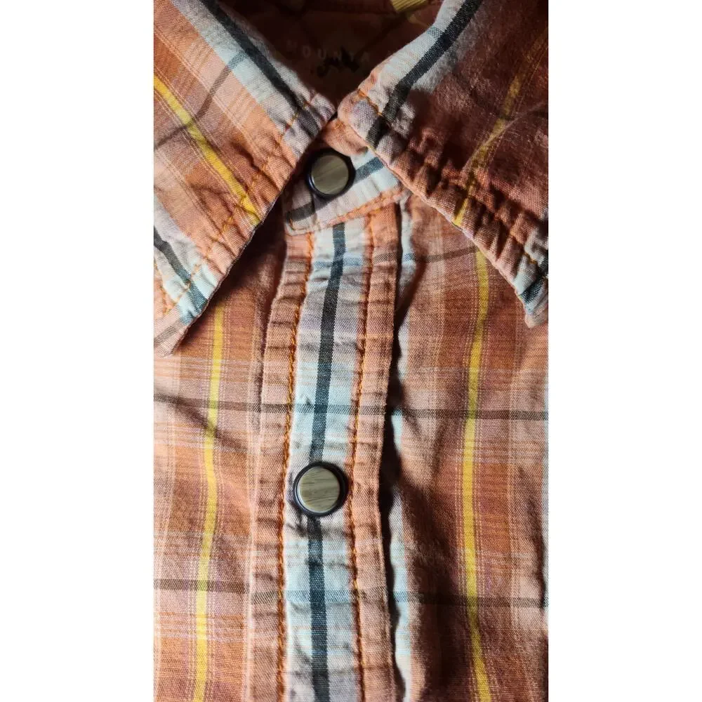 Mountain HardWear Shirt Men's‎ L Cotton Blend Orange Plaid Short Sleeve Snap Up